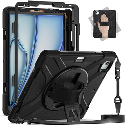 For iPad Air 11 (2024) Case with Shoulder Strap TPU+PC+Silicone Kickstand Tablet Cover
