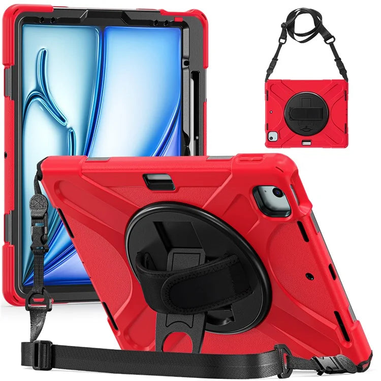 For iPad Air 11 (2024) Case with Shoulder Strap TPU+PC+Silicone Kickstand Tablet Cover