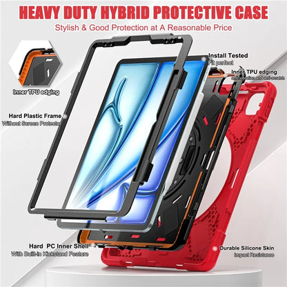 For iPad Air 11 (2024) Case with Shoulder Strap TPU+PC+Silicone Kickstand Tablet Cover