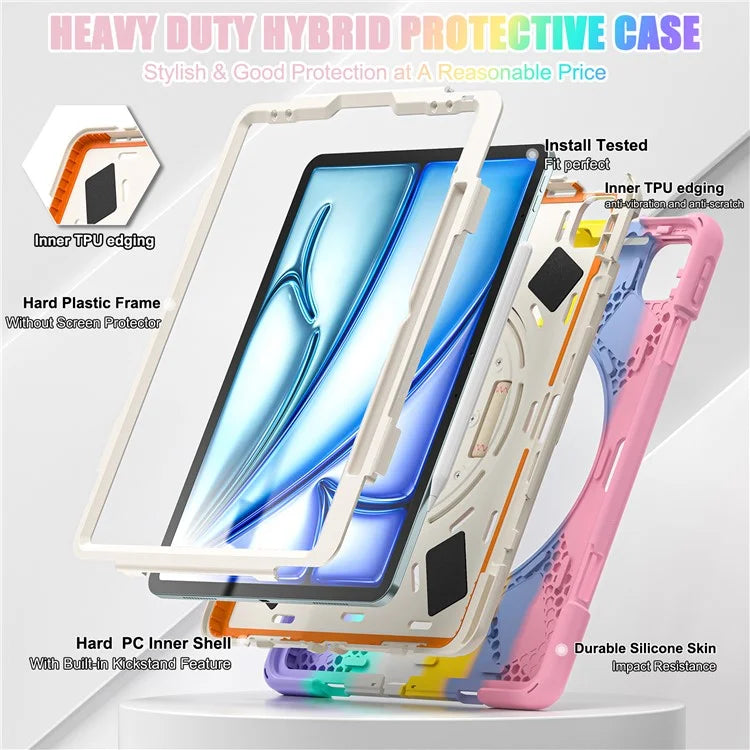 For iPad Air 11 (2024) Case with Shoulder Strap TPU+PC+Silicone Kickstand Tablet Cover