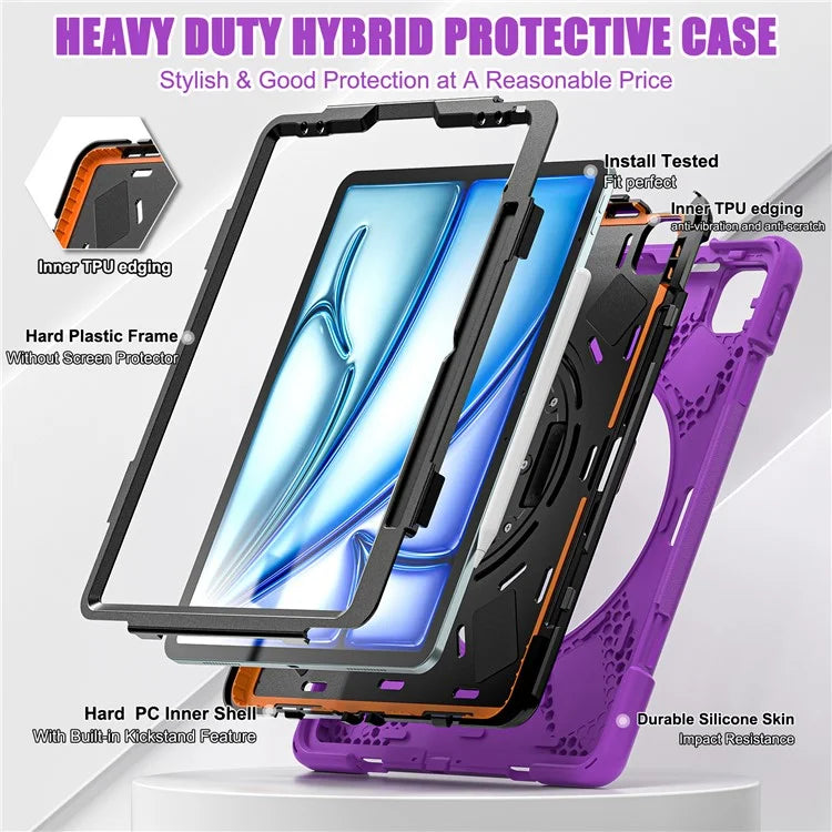 For iPad Air 11 (2024) Case with Shoulder Strap TPU+PC+Silicone Kickstand Tablet Cover