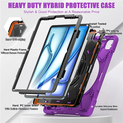 For iPad Air 11 (2024) Case with Shoulder Strap TPU+PC+Silicone Kickstand Tablet Cover