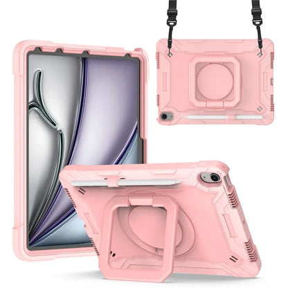 For iPad Air 11 (2024) Case with Shoulder Strap PC+Silicone Hand Grip Kickstand Tablet Cover