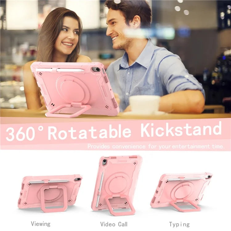 For iPad Air 11 (2024) Case with Shoulder Strap PC+Silicone Hand Grip Kickstand Tablet Cover