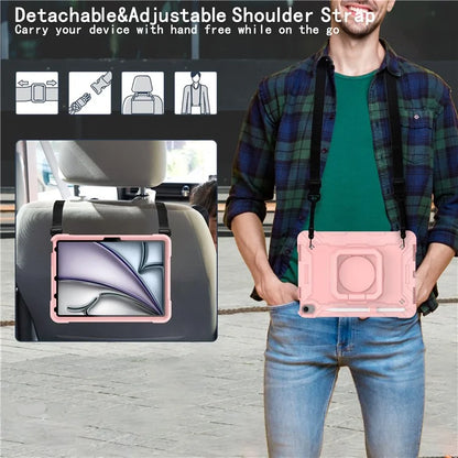 For iPad Air 11 (2024) Case with Shoulder Strap PC+Silicone Hand Grip Kickstand Tablet Cover