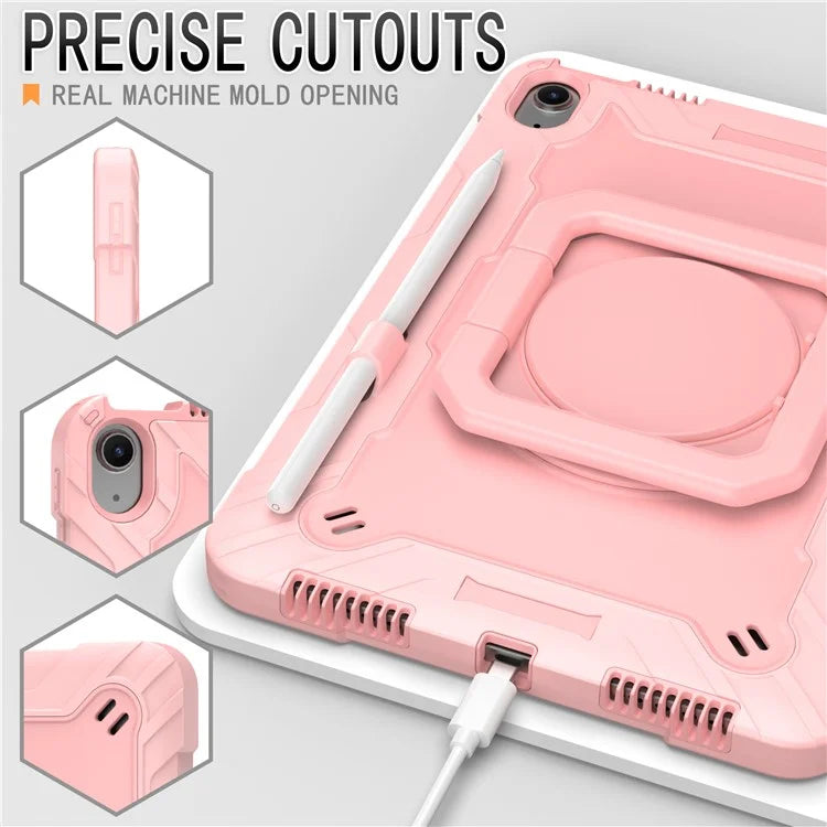 For iPad Air 11 (2024) Case with Shoulder Strap PC+Silicone Hand Grip Kickstand Tablet Cover