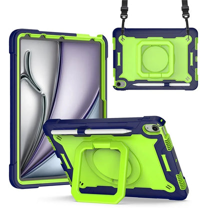 For iPad Air 11 (2024) Case with Shoulder Strap PC+Silicone Hand Grip Kickstand Tablet Cover