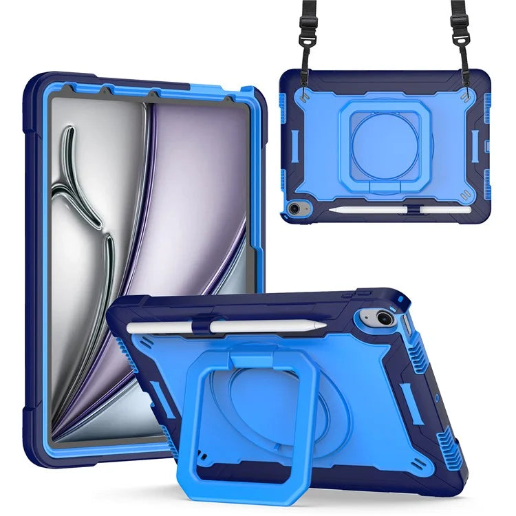 For iPad Air 11 (2024) Case with Shoulder Strap PC+Silicone Hand Grip Kickstand Tablet Cover