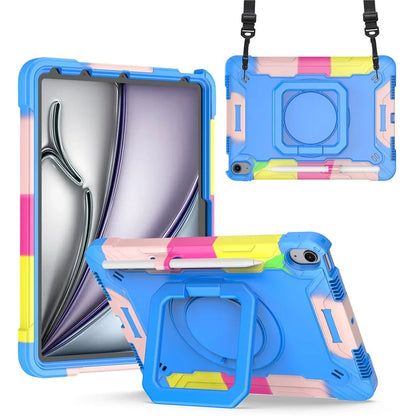 For iPad Air 11 (2024) Case with Shoulder Strap PC+Silicone Hand Grip Kickstand Tablet Cover