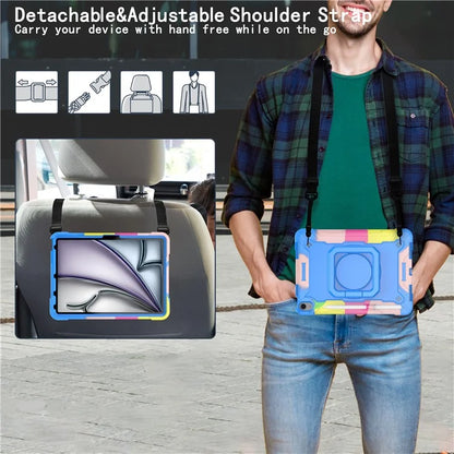 For iPad Air 11 (2024) Case with Shoulder Strap PC+Silicone Hand Grip Kickstand Tablet Cover