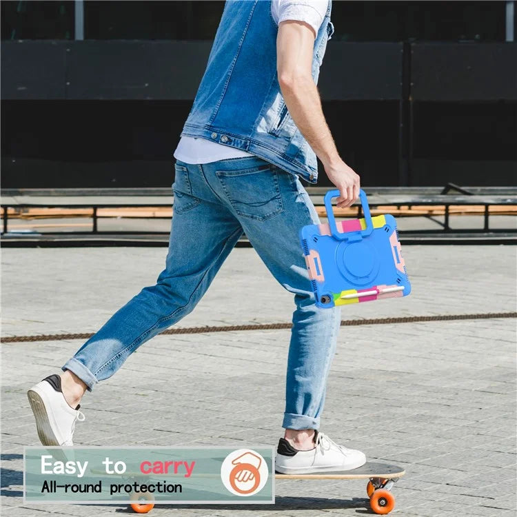 For iPad Air 11 (2024) Case with Shoulder Strap PC+Silicone Hand Grip Kickstand Tablet Cover