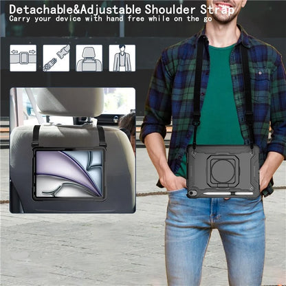 For iPad Air 11 (2024) Case with Shoulder Strap PC+Silicone Hand Grip Kickstand Tablet Cover