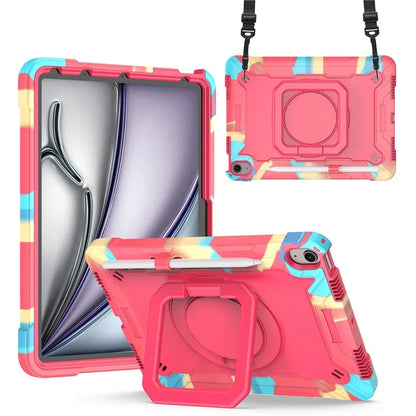 For iPad Air 11 (2024) Case with Shoulder Strap PC+Silicone Hand Grip Kickstand Tablet Cover