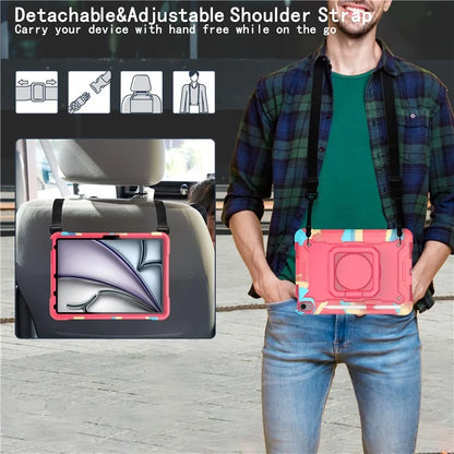 For iPad Air 11 (2024) Case with Shoulder Strap PC+Silicone Hand Grip Kickstand Tablet Cover