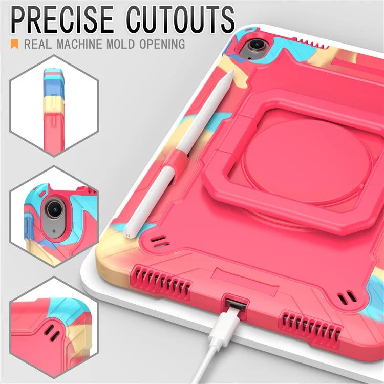 For iPad Air 11 (2024) Case with Shoulder Strap PC+Silicone Hand Grip Kickstand Tablet Cover