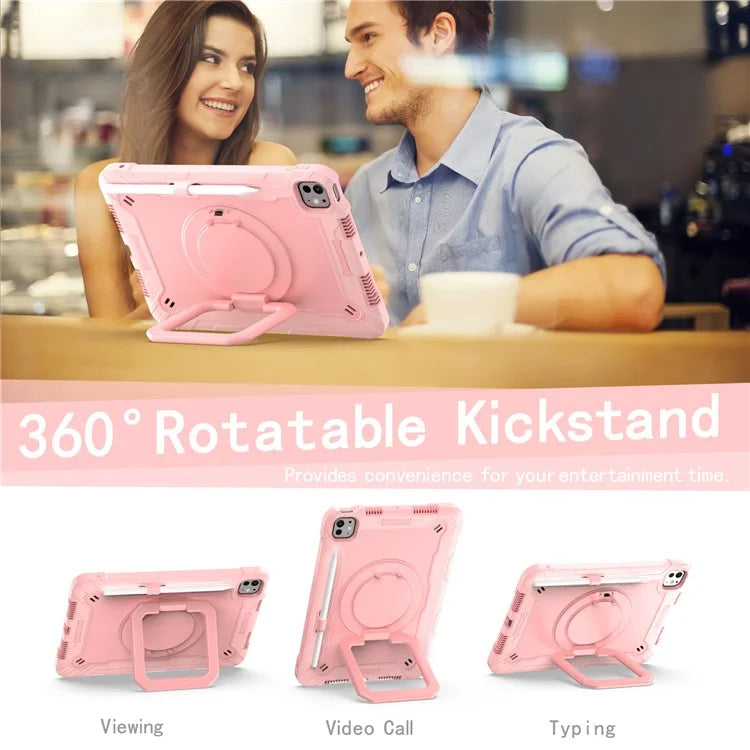 For iPad Pro 11 (2024) Case Rotary Kickstand PC+Silicone Tablet Cover with Shoulder Strap