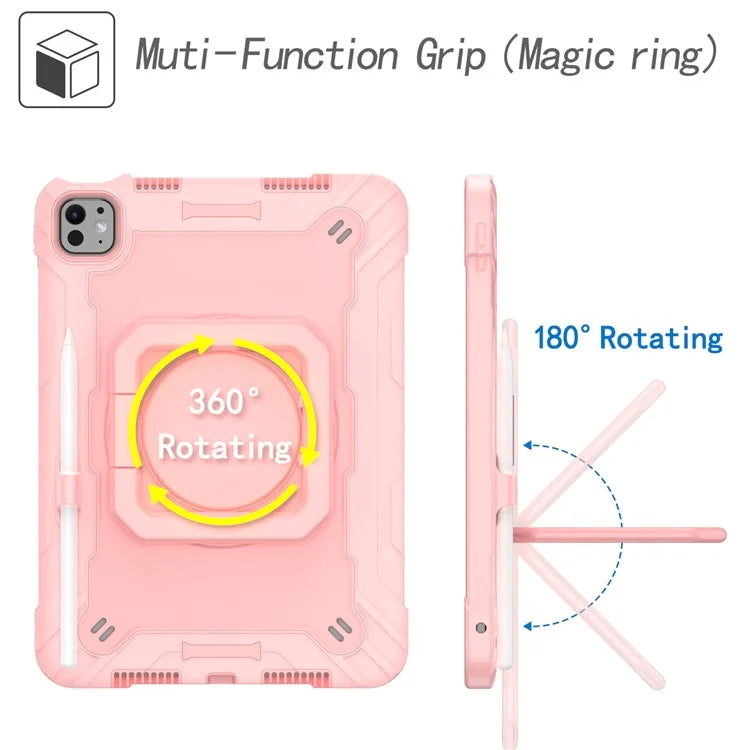 For iPad Pro 11 (2024) Case Rotary Kickstand PC+Silicone Tablet Cover with Shoulder Strap