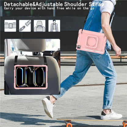 For iPad Pro 11 (2024) Case Rotary Kickstand PC+Silicone Tablet Cover with Shoulder Strap