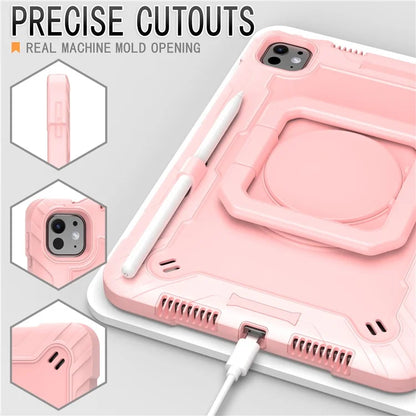 For iPad Pro 11 (2024) Case Rotary Kickstand PC+Silicone Tablet Cover with Shoulder Strap
