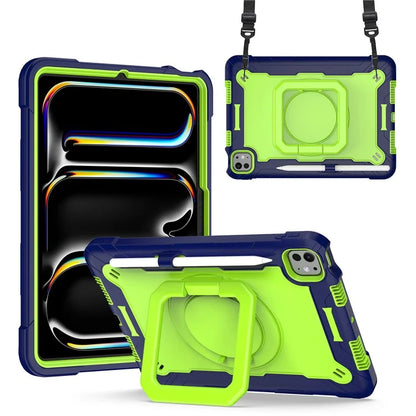 For iPad Pro 11 (2024) Case Rotary Kickstand PC+Silicone Tablet Cover with Shoulder Strap