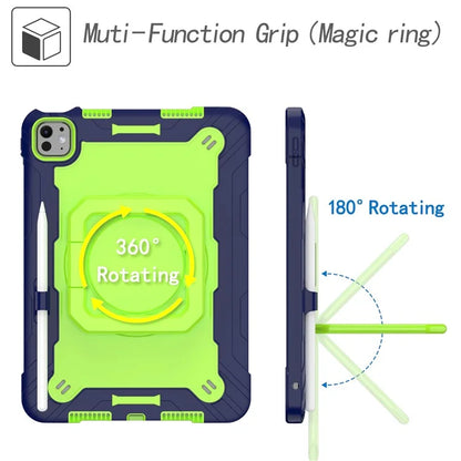 For iPad Pro 11 (2024) Case Rotary Kickstand PC+Silicone Tablet Cover with Shoulder Strap
