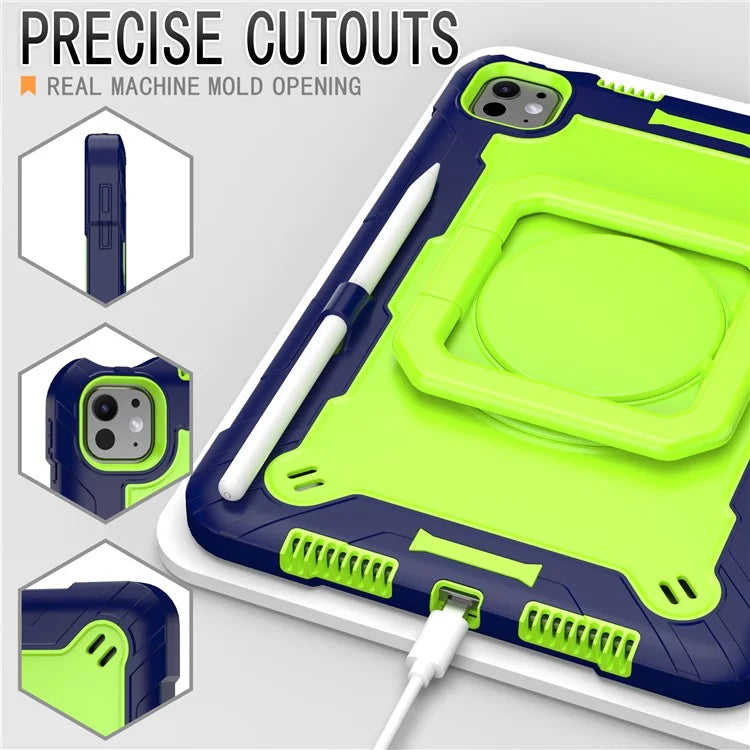 For iPad Pro 11 (2024) Case Rotary Kickstand PC+Silicone Tablet Cover with Shoulder Strap