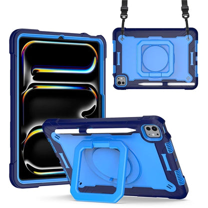 For iPad Pro 11 (2024) Case Rotary Kickstand PC+Silicone Tablet Cover with Shoulder Strap