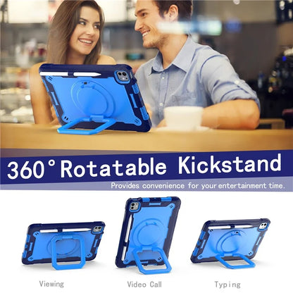 For iPad Pro 11 (2024) Case Rotary Kickstand PC+Silicone Tablet Cover with Shoulder Strap