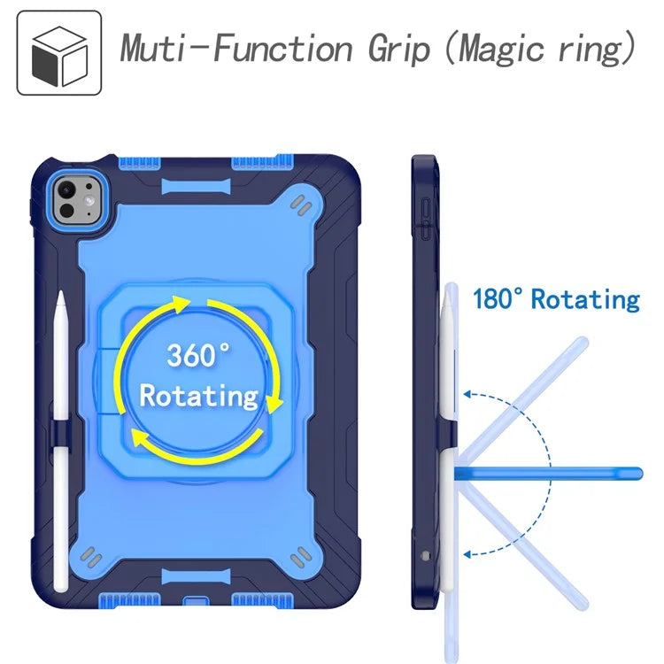 For iPad Pro 11 (2024) Case Rotary Kickstand PC+Silicone Tablet Cover with Shoulder Strap