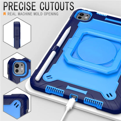 For iPad Pro 11 (2024) Case Rotary Kickstand PC+Silicone Tablet Cover with Shoulder Strap