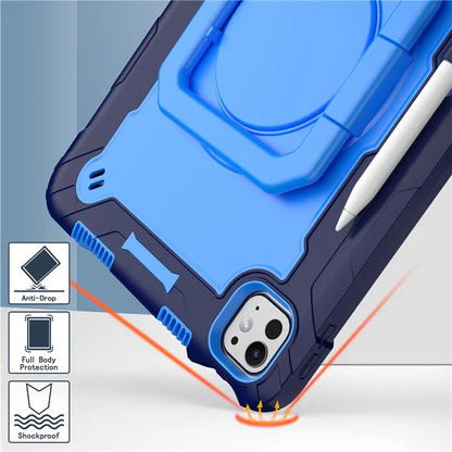For iPad Pro 11 (2024) Case Rotary Kickstand PC+Silicone Tablet Cover with Shoulder Strap
