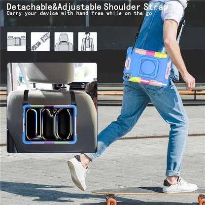 For iPad Pro 11 (2024) Case Rotary Kickstand PC+Silicone Tablet Cover with Shoulder Strap