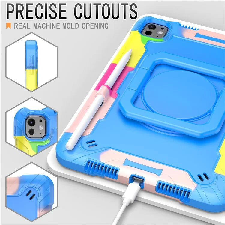 For iPad Pro 11 (2024) Case Rotary Kickstand PC+Silicone Tablet Cover with Shoulder Strap