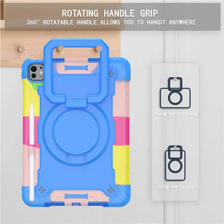 For iPad Pro 11 (2024) Case Rotary Kickstand PC+Silicone Tablet Cover with Shoulder Strap
