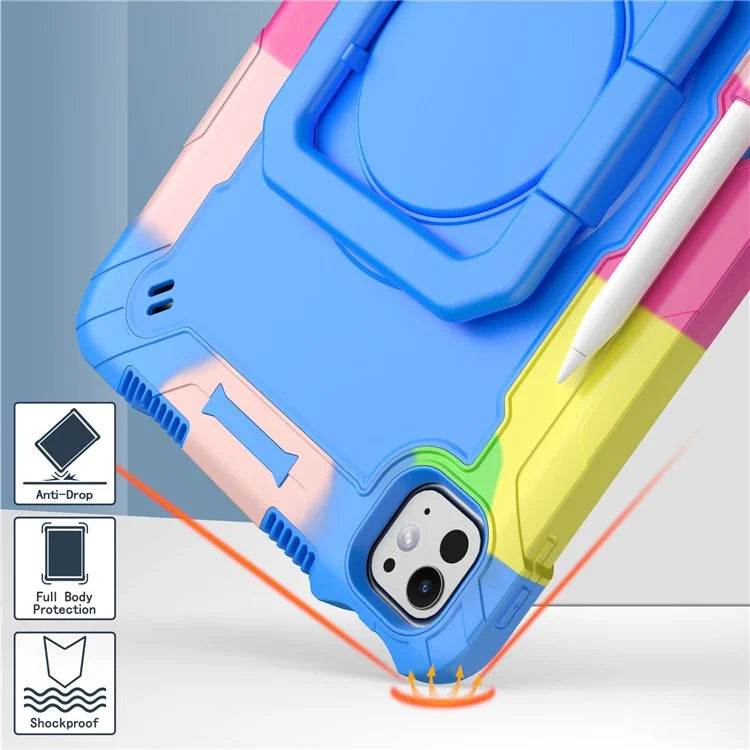 For iPad Pro 11 (2024) Case Rotary Kickstand PC+Silicone Tablet Cover with Shoulder Strap
