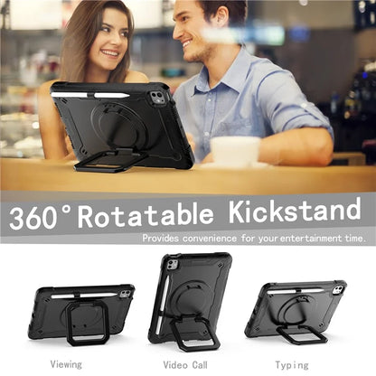 For iPad Pro 11 (2024) Case Rotary Kickstand PC+Silicone Tablet Cover with Shoulder Strap