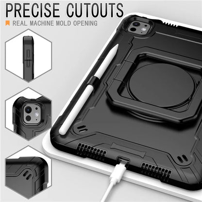 For iPad Pro 11 (2024) Case Rotary Kickstand PC+Silicone Tablet Cover with Shoulder Strap