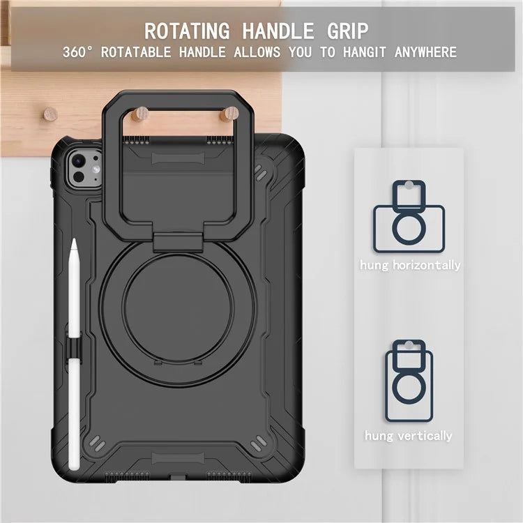 For iPad Pro 11 (2024) Case Rotary Kickstand PC+Silicone Tablet Cover with Shoulder Strap