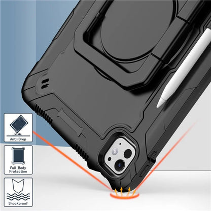 For iPad Pro 11 (2024) Case Rotary Kickstand PC+Silicone Tablet Cover with Shoulder Strap