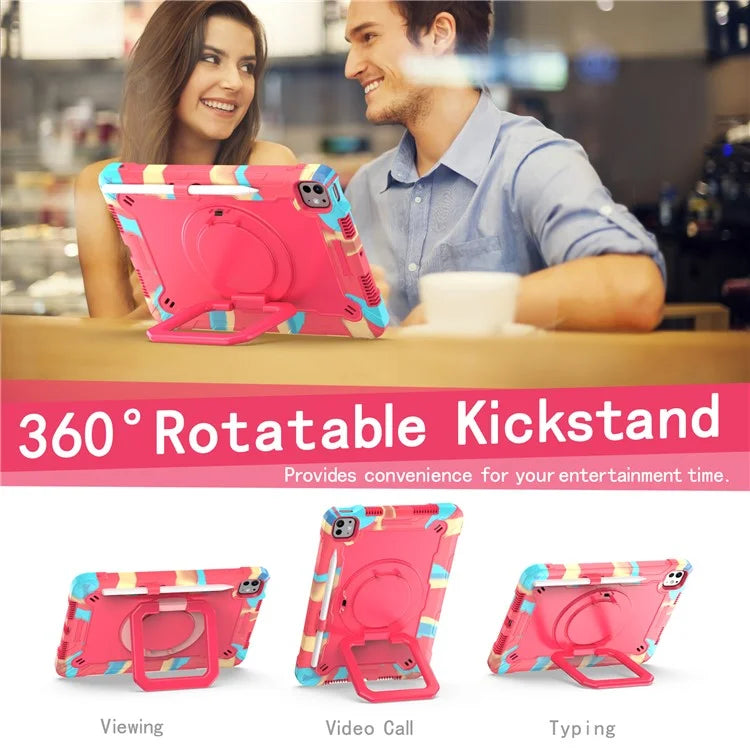 For iPad Pro 11 (2024) Case Rotary Kickstand PC+Silicone Tablet Cover with Shoulder Strap