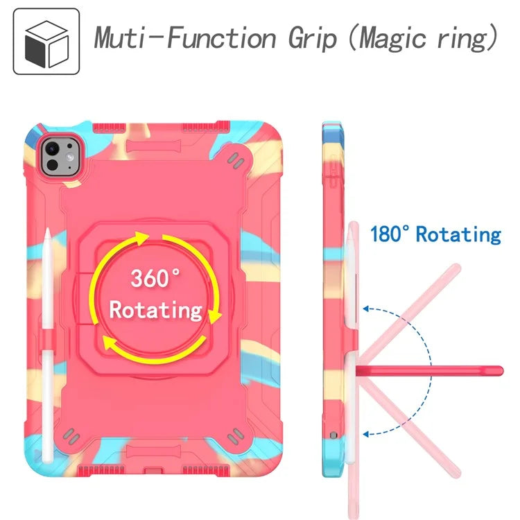 For iPad Pro 11 (2024) Case Rotary Kickstand PC+Silicone Tablet Cover with Shoulder Strap