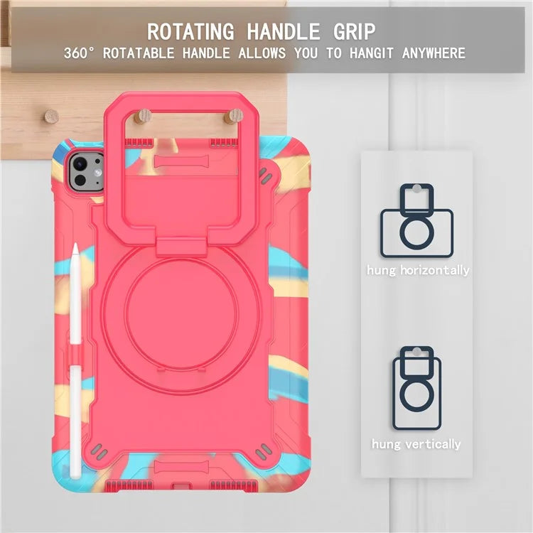 For iPad Pro 11 (2024) Case Rotary Kickstand PC+Silicone Tablet Cover with Shoulder Strap