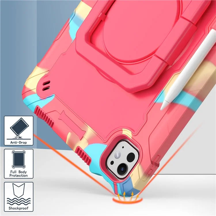 For iPad Pro 11 (2024) Case Rotary Kickstand PC+Silicone Tablet Cover with Shoulder Strap