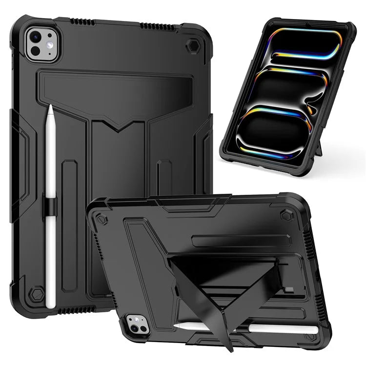 For iPad Pro 11 (2024) Case Case PC+Silicone Tablet Cover with T-Shaped Kickstand