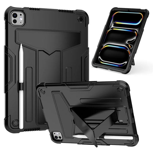 For iPad Pro 11 (2024) Case Case PC+Silicone Tablet Cover with T-Shaped Kickstand