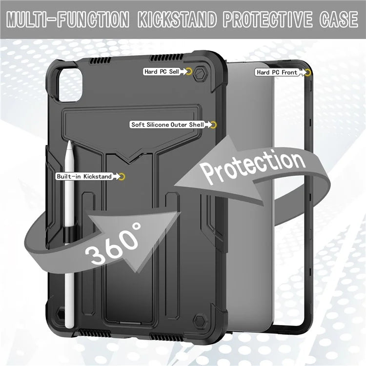 For iPad Pro 11 (2024) Case Case PC+Silicone Tablet Cover with T-Shaped Kickstand