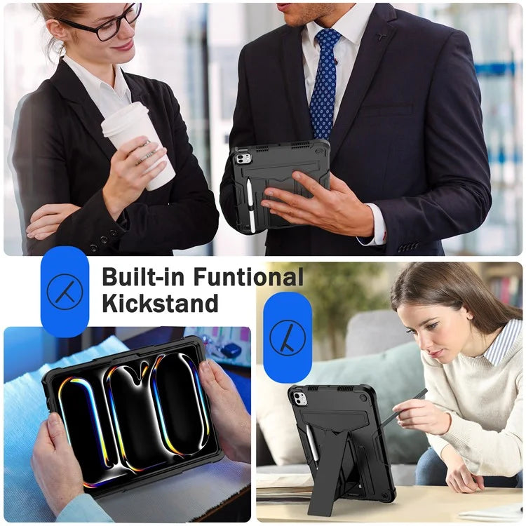 For iPad Pro 11 (2024) Case Case PC+Silicone Tablet Cover with T-Shaped Kickstand