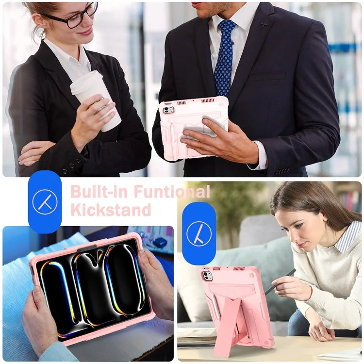 For iPad Pro 11 (2024) Case Case PC+Silicone Tablet Cover with T-Shaped Kickstand