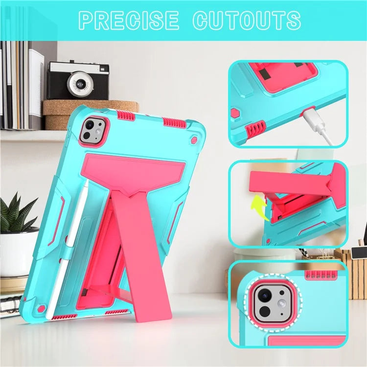 For iPad Pro 11 (2024) Case Case PC+Silicone Tablet Cover with T-Shaped Kickstand
