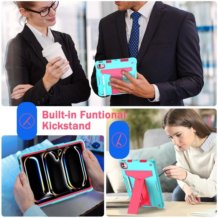 For iPad Pro 11 (2024) Case Case PC+Silicone Tablet Cover with T-Shaped Kickstand